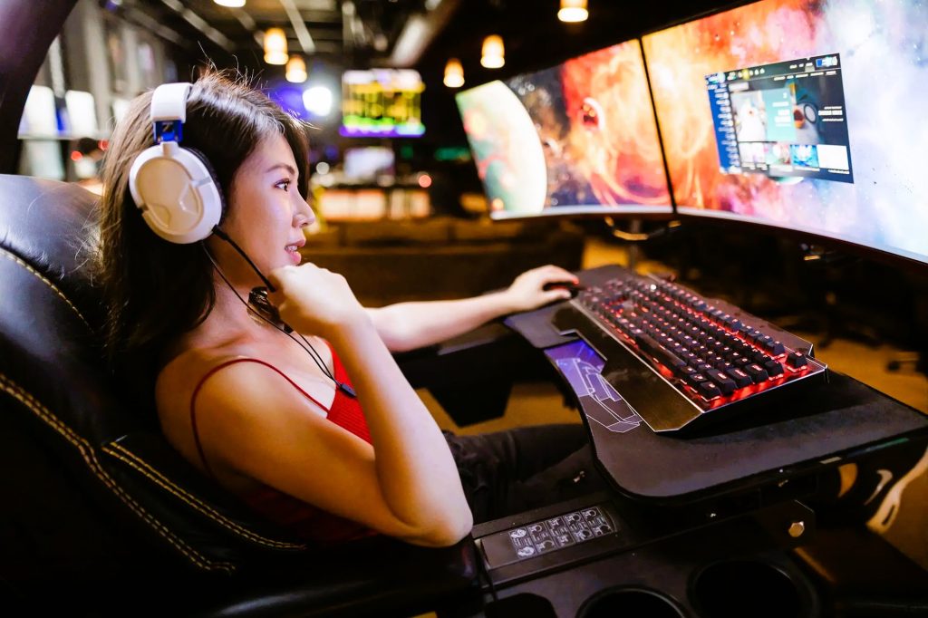 Woman Playing Computer 